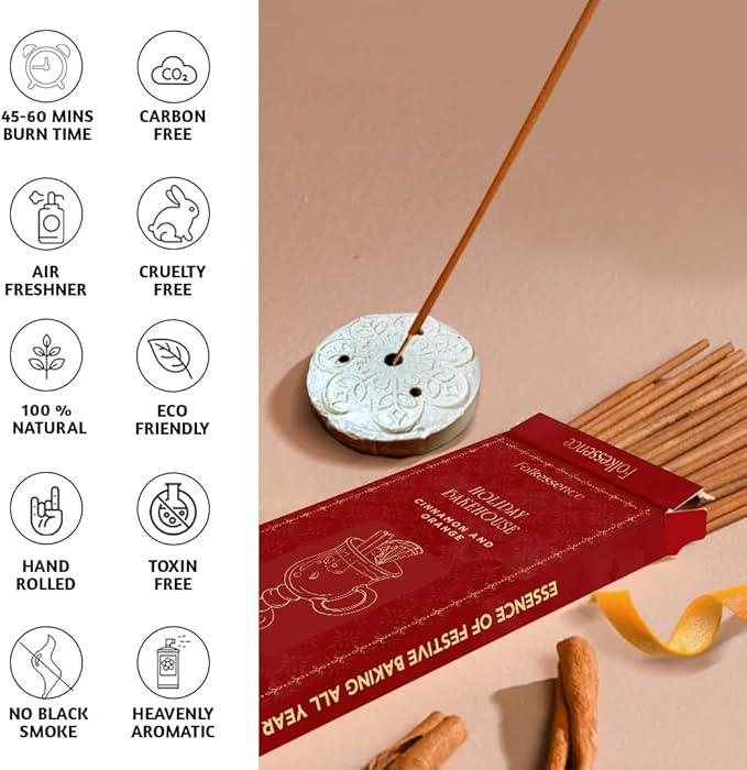 Folkulture Incense Sticks- Set of 100 with Holder |Christmas Incense Stick for Meditation, Spiritual, Cleanse to Negative Energy | Cinnamon, Orange Insence-Sticks for Aromatherapy, Gifts for Women
