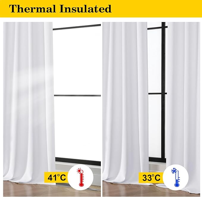 White Light Filtering Curtains for Bedroom Living Room 72 Inches Long 2 Panels Set, Soft Solid Thermal Insulated Privacy French Door Curtain, Modern Rod Pocket Design, White, 40" Wx72 L