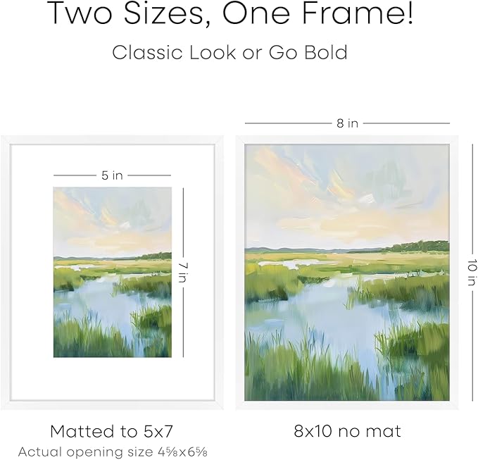 Homeforia White Picture Frames 8x10, High End Metal 8 x 10 Photo Frame with Mat 5 by 7 Art, 10x8 White Frame Matted to 5x7 inch Print, 8by10 Wall or Tabletop Frames, Tempered Glass, Wall Kit, Set of 1