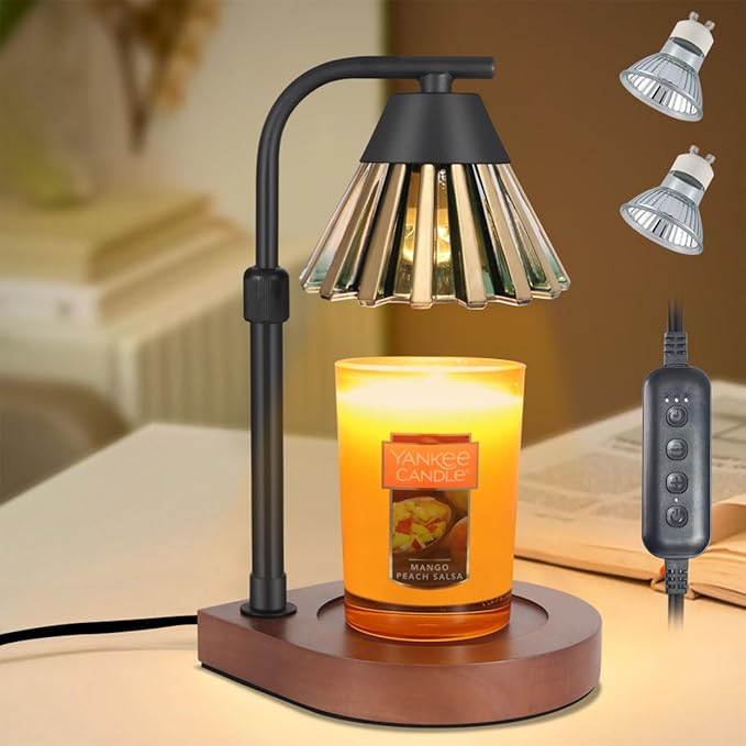 Dimmer Candle Warmer Lamp with Timer, Adjustable Height Farmhouse Electric Wax Melt for Jar Candles, Home Decor Thanksgiving Christmas Day Gifts for Grandma Mom Women (Golden Green)