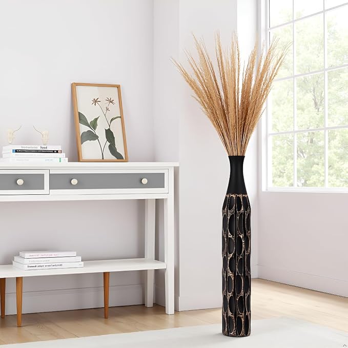 27.5" Vase - Black Vases for Home Decor, Tall Cylinder Slim Neck Floor Vase for Modern Rustic Home Decor for Living Room, Wedding, Office, Resin Tall Vases