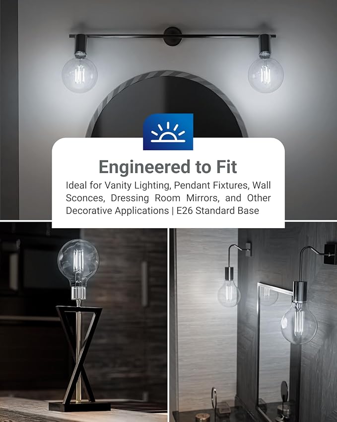 Sunco 6 Pack G25 LED Light Bulbs, Filament Edison Globe, Vanity Lighting Bulb for Bathroom Bedroom, 500 LM, 5W (60W Equivalent), 5000K Daylight, Dimmable, E26 Base, Clear UL
