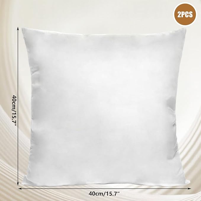 2Pcs 15x15 Inch Pillow Inserts, Soft & Breathable Throw Pillow Inserts with Zipper Closure Washable and Lightweight for Cushion Bed Couch Sofa