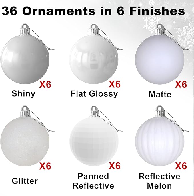 White 1.6" Small Christmas Balls Christmas Tree Decoration Ornaments Shatterproof Hanging Balls for Birthday Halloween Holiday Wedding Decorations Set of 36pcs