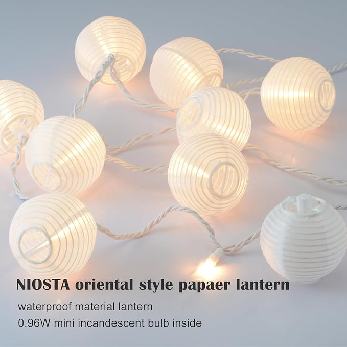Lantern String Lights,Plug in & Connectable Decorative Lights,for Indoor & Outdoor Ambience Decoration,White Paper Lantern