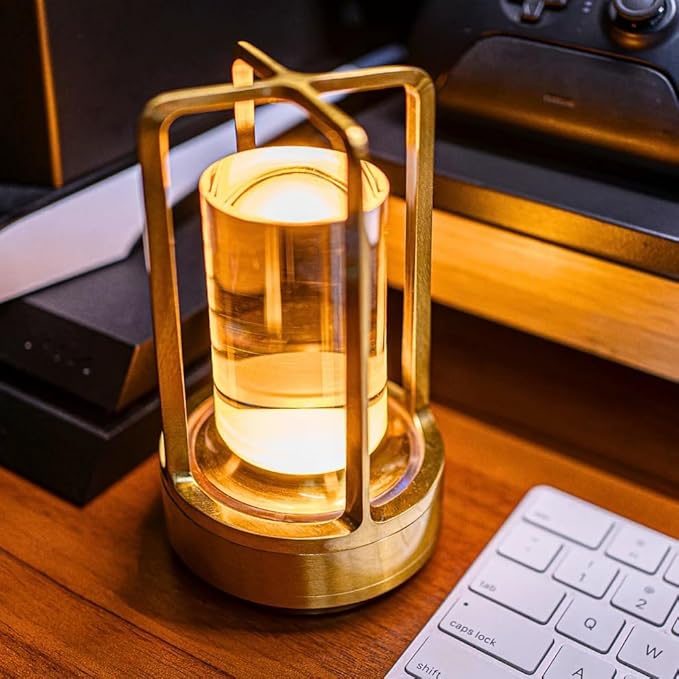 Klarako Crystal Lantern Lamp – Modern Cordless Rechargeable Bedside & Outdoor Light, Portable Wireless Lamp – Dimmable Touch Control – Luxury Living Room & Hotel-Style Lighting (Gold, 1-Pack)
