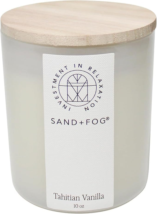 Sand + Fog Scented Candle - Tahitian Vanilla – Additional Scents and Sizes – 100% Cotton Lead-Free Wick - Luxury Air Freshening Jar Candles - Perfect Home Decor – 10oz
