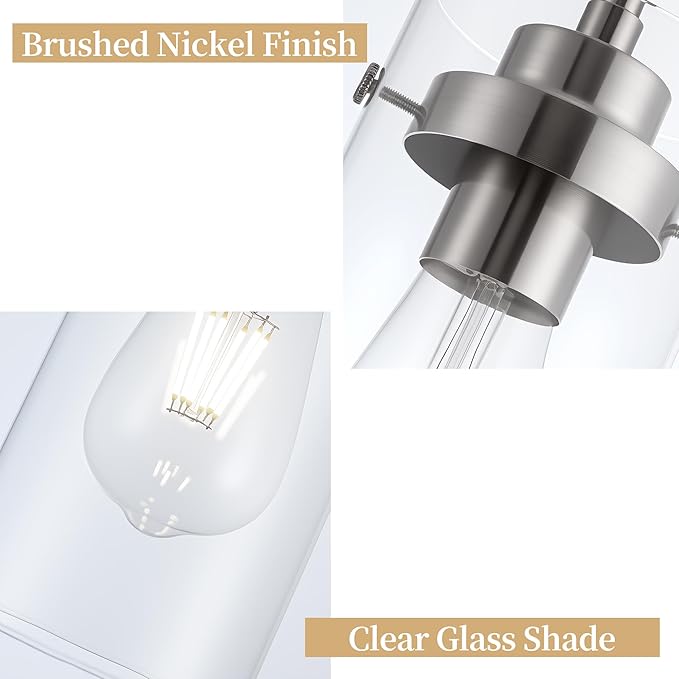 Pendant Light, Kitchen Lights Ceiling Hanging, Kitchen Light Fixtures Brushed Nickel Finish, Industrial Pendant Lighting for Kitchen Island (1 Pack)