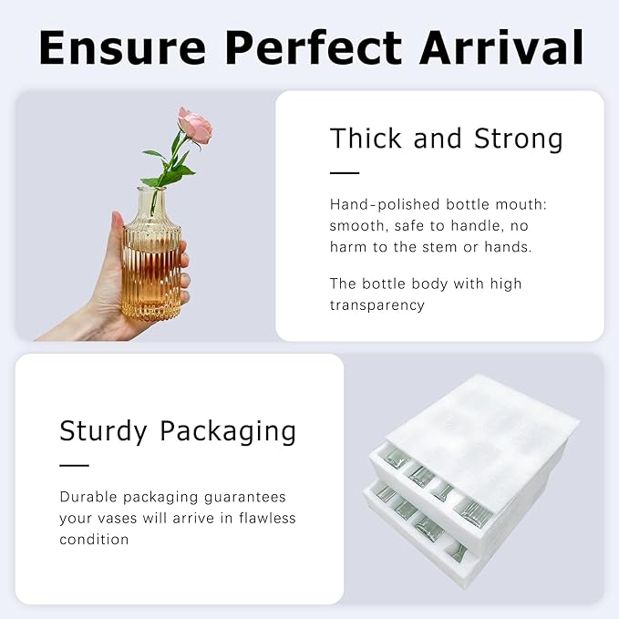 16Pcs Glass Bud Vase Set, Small Flower Vases in Bulk for Centerpieces, Mini Vintage Amber Vase for Wedding, Home Decor, Table Decoration - Gold Amber