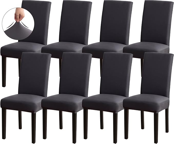 Sufdari Dining Chair Covers,Kitchen Chair Cover,Parsons Chair Slipcover,Spandex Chair Protectors for Dining Room Stretch Chairs Cover Set of 8 -Dark Gray