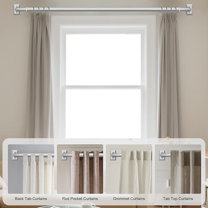 Silver Curtain Rods 2 Pack, Heavy Duty Wrap Around Curtain Rod for Windows 28 to 48 Inch, 1" Adjustable Decorative Blackout Curved Drapery Pole, Modern Room Darkening Rod, Window Treatment Rods