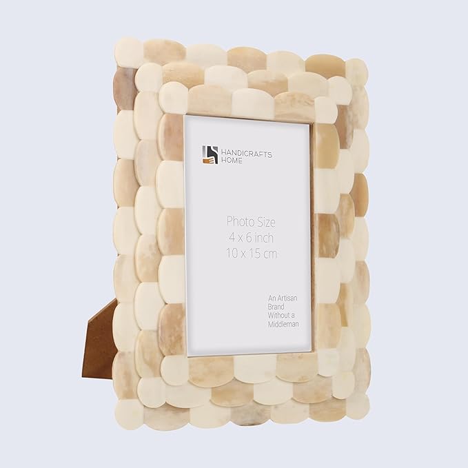 Handicrafts Home White Picture Frame 4x6, Scallop Bone Inlay Vintage Handmade Photo Frame for Home, Wall, Farmhouse, Boho, Desk & Shelf Decor, Family Frame, Christmas Decor & Holiday Gifting