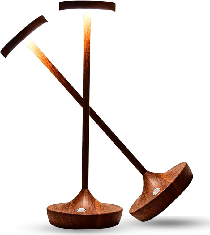 Cordless Table Lamp Rechargeable - 6000mAh LED Battery Operated Table Light - Portable Touch Dimmable Outdoor Waterproof Table Lamps for Patio Bar Restaurant Dining (2 Woodgrain)