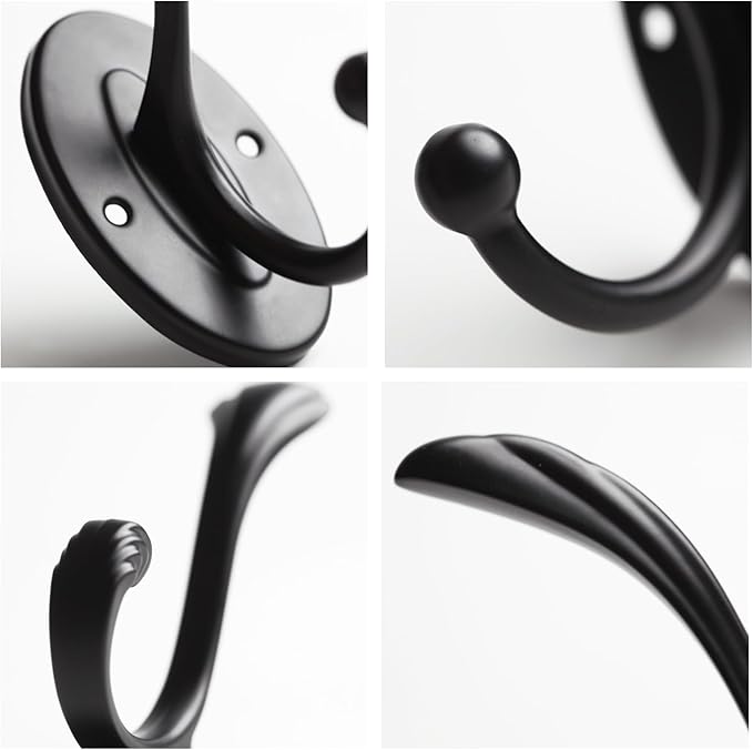 5pcs Black Coat Hooks Wall Mounted Coat Hooks Farmhouse Matte Black Wall Hooks with Screws Metal Matte Black Towel Hooks for Bathrooms Entryway Hooks for Hanging Coats, Keys, Hats, Scarves, Robe, Bags