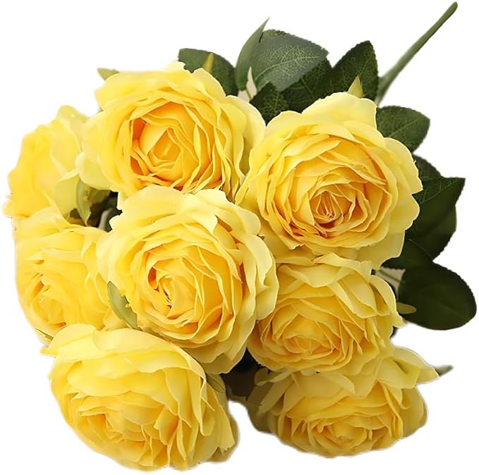 Jasion Artificial Roses Flowers 10 Heads Arrangement Silk Bouquet Glorious Meanings for Home Office Parties and Wedding Decoration (Yellow)