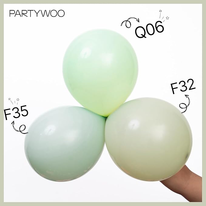 PartyWoo Sage Green Balloons 85pcs Different Sizes of 18 12 10 5 Inch Dusty Boho Green Latex Balloon Arch Kit for Wedding Birthday Dinosaur Jungle Golf Football Theme Party Decorations Green-F32