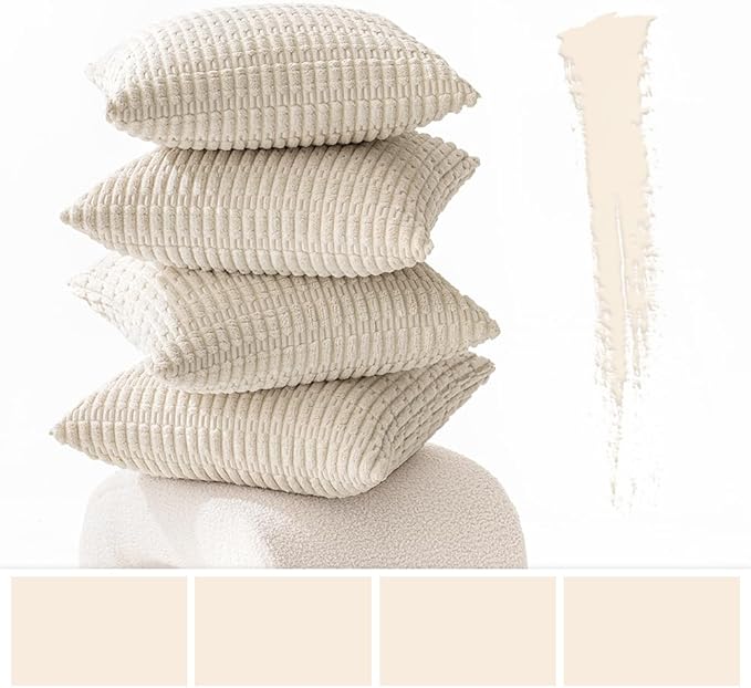 MIULEE Pack of 4 Cream White Corduroy Decorative Throw Pillow Covers 20x20 Inch Soft Boho Striped Pillow Covers Modern Farmhouse Home Decor for Sofa Living Room Couch Bed