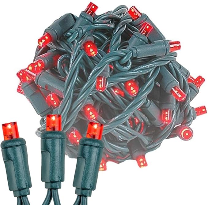 Novelty Lights 25 Feet 50 LED True Twinkle Red Outdoor Christmas String, 100% Twinkle 5mm LED Lights on Green Wire, Commercial Grade UL Listed, Connectable End to End