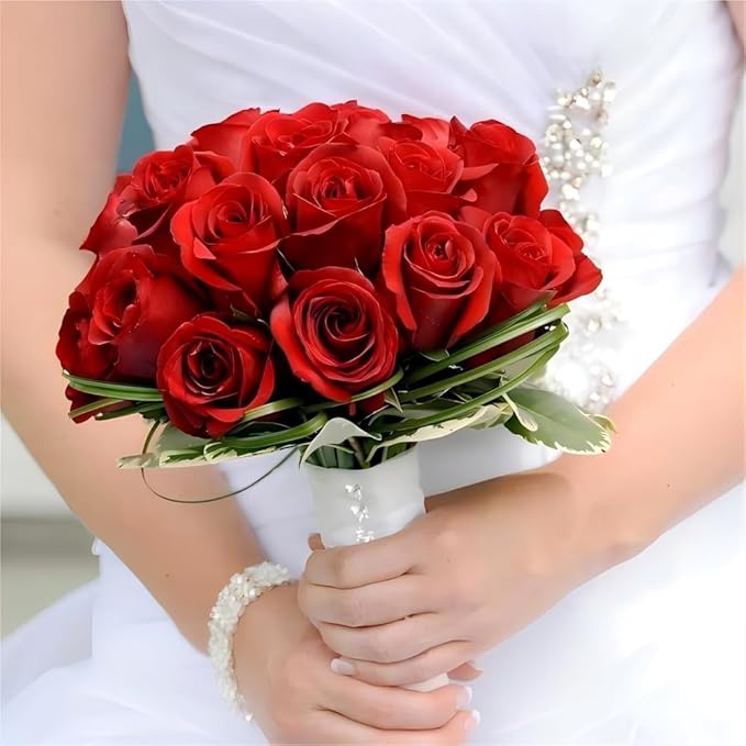 Jasion Artificial Flowers 12pcs Silk Realistic Roses DIY Bouquet for Home Parties Table Centerpieces Bridal Wedding Decoration Without Vase (Spring Red)