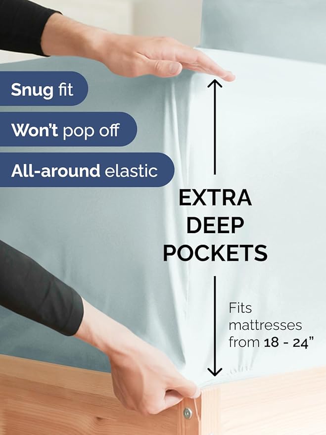Extra Deep King Sheet Set - 6 Piece Breathable & Cooling Sheets - Hotel Luxury Bed Sheets Set - Easy & Secure Fit - Soft, Wrinkle Free & Comfy Sheets Set - Ice Blue Sheet Set with Extra Deep Pockets