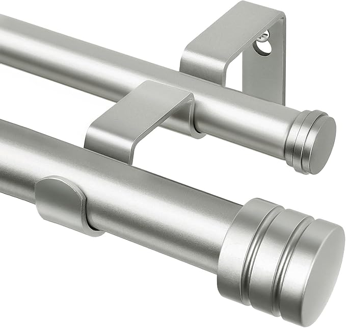 TONIAL1 Inch Double Curtain Rods for Windows 66 to 120 Inches (6-12ft), Heavy Duty Decorative Drapery Rod for 32 to 144 Inches (5.75-11.7ft) with Classic Cap Finial, Antique Silver