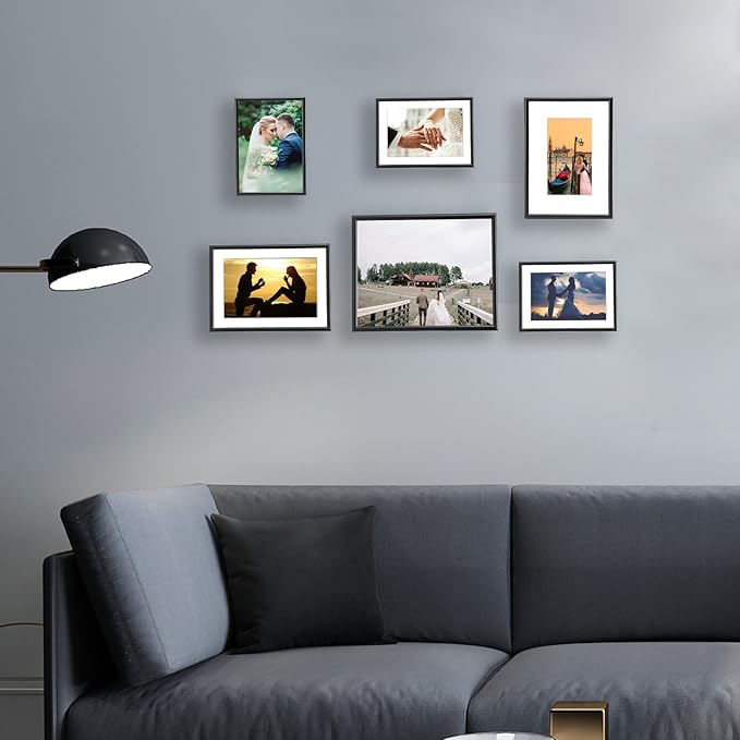 4x6 Picture Frame Set of 4, Matted Black Simple Modern Brushed Thin Aluminum Metal Photo Frame Fits 3x5 with Mat or 4 x 6 without Mat Vertical and Horizontal for Tabletop and Wall Mounting