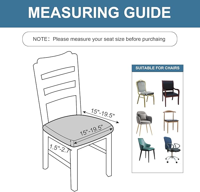 Genina Waterproof Seat Covers for Dining Room Chairs, Stretch Chair Covers Removable Washable Dinning Room Kitchen Chair Seat Cushion Slipcovers (Leaves-Peacock Blue, 2 PCS)