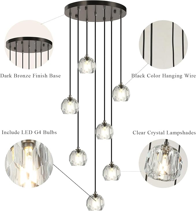 Raindrop Crystal Hanging Lamp, Modern LED Pendant Lights Ceiling, Black Dining Room Chandelier for Staircase Living Room Kitchen Island Farmhouse