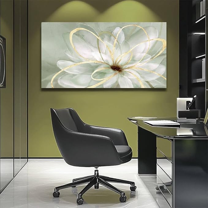 Room Wall Decoration Canvas Wall Art White Flowers Picture Modern Gold Foil Painting for Bedroom Living Room Kitchen Office Hotel 24" x 48"