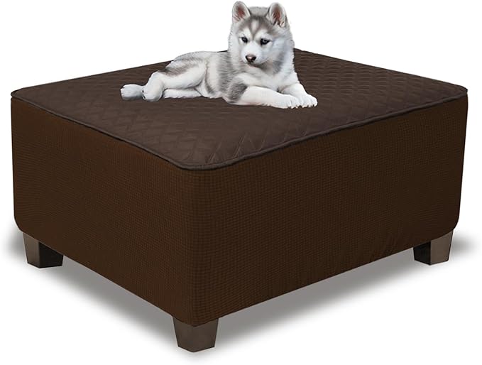 NeColorLife Ottoman Cover Rectangle Waterproof Ottoman Slipcover Rectangular Thick Storage Footrest Stool Covers Furniture Protector for Pets(Medium,Chocolate&Dark Coffee)