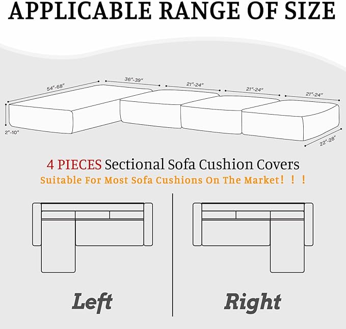 Sectional Couch Covers for Sofa Cushion L Shaped Couch Cover Washable Soft Couch Cushion Covers Stretch Sofa Slipcovers with 2 Pcs Pillowcases(4-Piece 3 Seater + 1 Chaise, White)