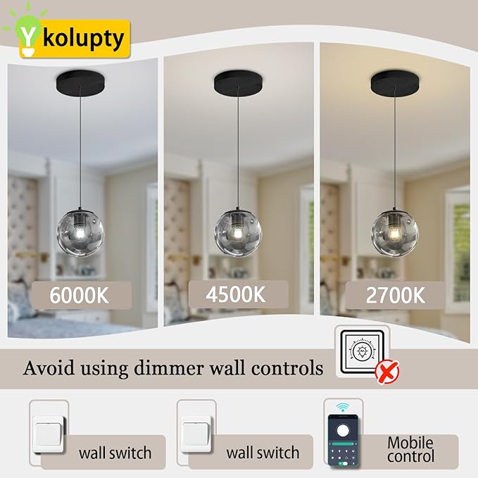 1-Light Black Pendant Light Fixtures Modern Smoke Gray Glass Globe Pendant Lights Kitchen Island Adjustable Hanging Lights Globe Stairwell Lighting Black Chandelier for Dining Room