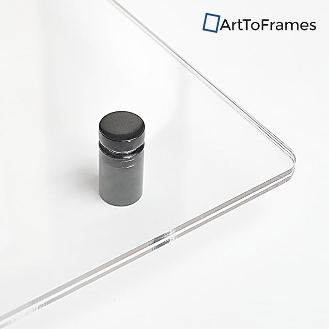 ArtToFrames Floating Acrylic Frame for Pictures Up to 5x5 inches (Full Frame is 9x9) with Black Standoff Wall Mount Hardware, Acrylic-109-5x5-72