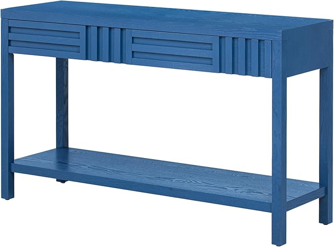 Modern Console Table with 2 Top Drawers and Bottom Shelf, Wooden 51'' Long Entryway Table Accent Sofa Table for Hallway Living Room Corridor Foyer (Navy Blue-AVR)