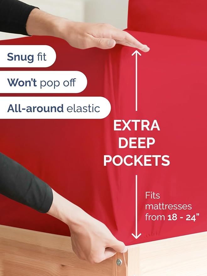 Extra Deep King Sheet Set - 6 Piece Breathable and Cooling Sheets - Hotel Luxury Bed Sheets Set - Easy & Secure Fit - Soft, Wrinkle Free and Comfy Sheets Set - Red Sheet Set with Extra Deep Pockets