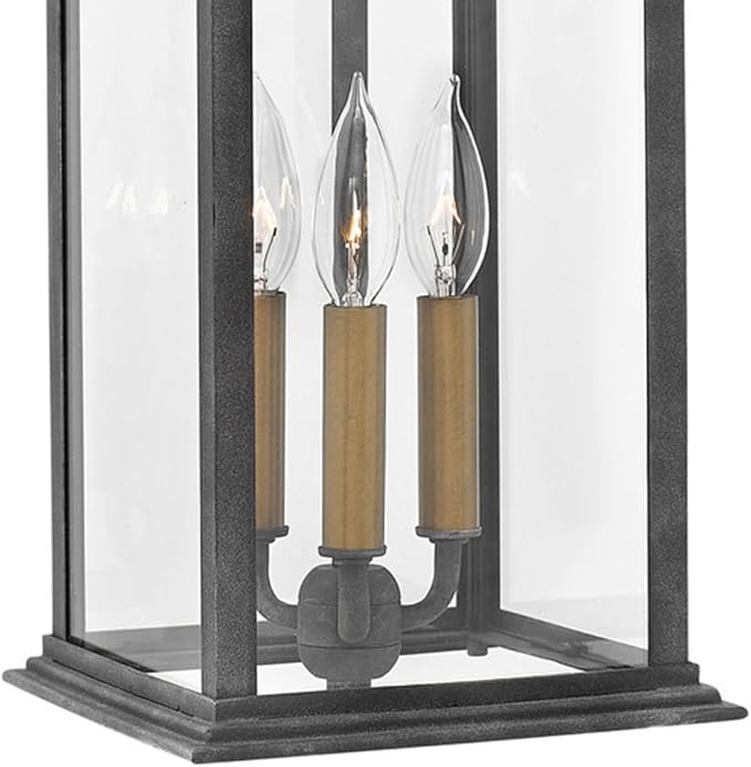 Hinkley Adair Large Wall Mount Lantern - 3-Light, Heritage Series, Aluminum - Aged Zinc with Heritage Brass Accents