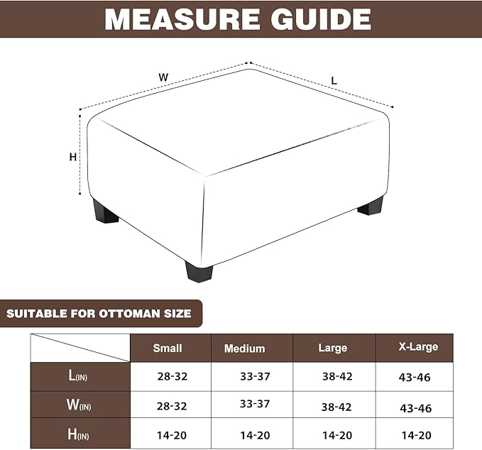 NeColorLife Square Ottoman Cover Waterproof Ottoman Slipcover Thick Storage Footrest Stool Covers Furniture Protector for Pets,Kids(Medium Size,Dark Coffee)