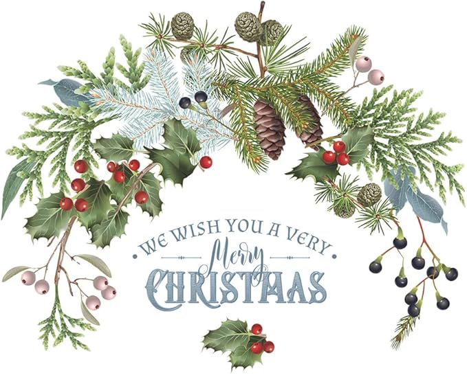 Christmas Wall Stickers Pine Cone Branches Green Plant Door Window Cling Decal Decals for Ornaments
