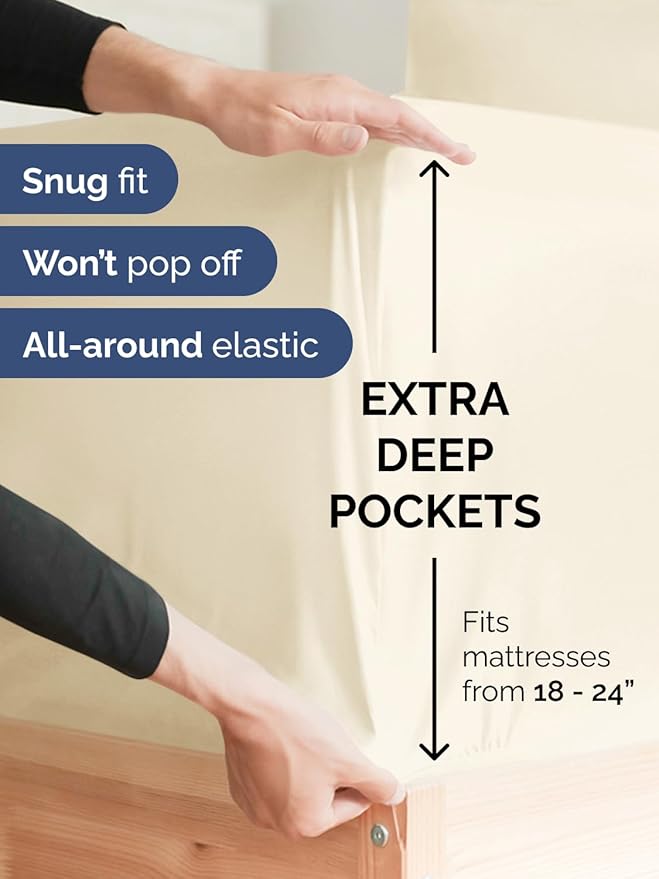 Extra Deep Queen Sheet Set - 6 Piece Breathable & Cooling Sheets - Hotel Luxury Bed Sheets Set - Easy & Secure Fit - Soft, Wrinkle Free & Comfy Sheets Set - Off White Sheet Set with Extra Deep Pockets