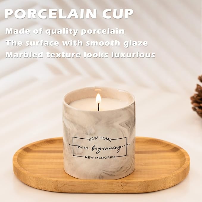 FreeJac House Warming Gifts New Home Housewarming Gift for Women Men Friend - New Home Gift Ideas New Homeowner Gifts House Warming Decoration Party Decor Ceramics Sandalwood Scented Candle 6oz