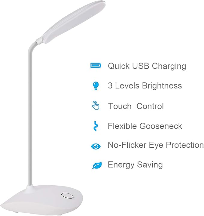 DEEPLITE LED Desk Lamp with Flexible Gooseneck 3 Level Brightness, Battery Operated Table Lamp 5W Touch Control, Compact Portable lamp for Dorm Study Office Bedroom(Set of 2)