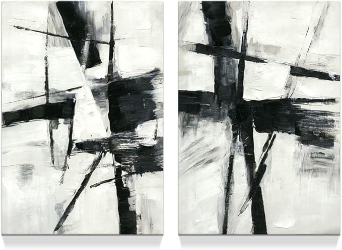 Black and White Abstract Wall Art: Modern Black & White Canvas Picture Prints Textured Stroke Graffiti Painting Contemporary Artwork for Living Room