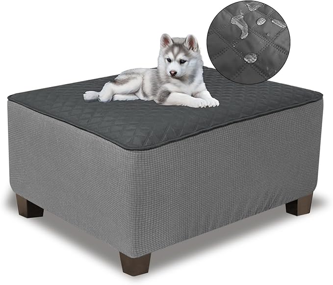 NeColorLife Ottoman Cover Rectangle Waterproof Ottoman Slipcover Rectangular Thick Storage Footrest Stool Covers Furniture Protector for Pets(Small,Dark Gray&Light Gray)