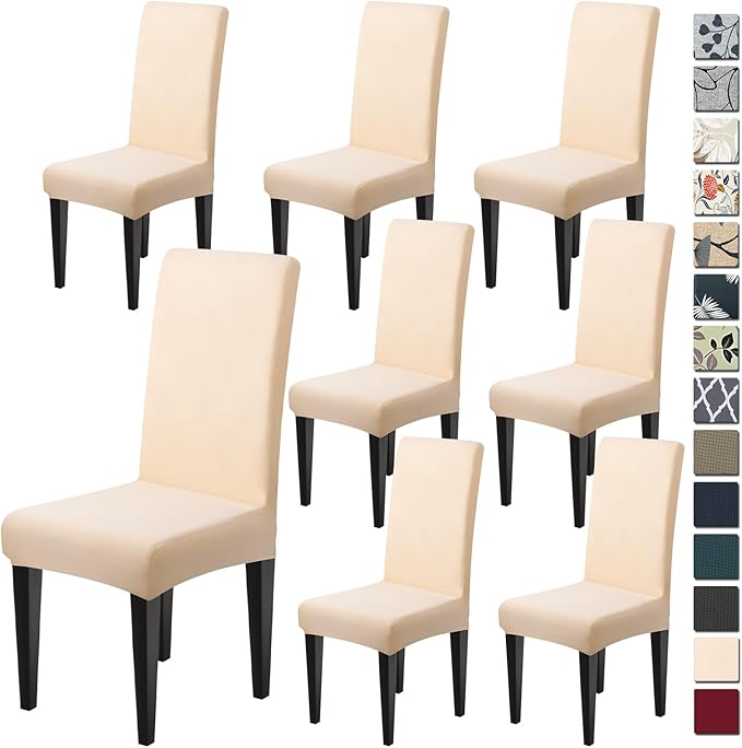 Dioxide High Stretch Chair Covers for Dining Chairs, Removable Washable Dining Chair Covers Set of 8, Soft Seat Covers Chairs Protectors for Home Kitchen Party Hotel Restaurant Banquet