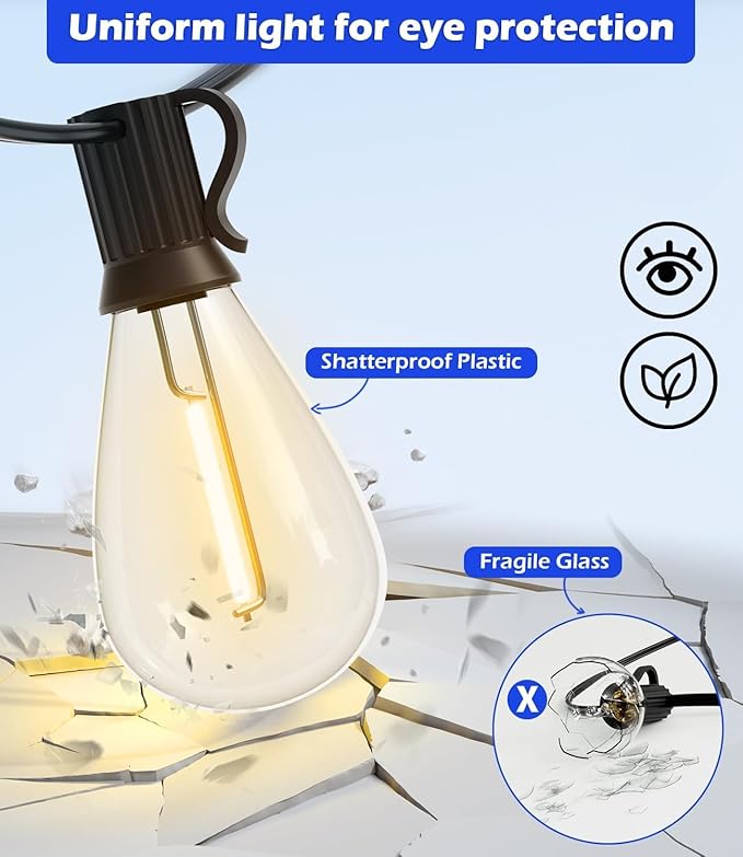 luckystyle 30FT LED Outdoor String Lights with 8+1 Edison Shatterproof Waterproof Bulbs, 2700K Commercial Grade Patio Lights, Heavy Duty Outside Hanging Outdoor Lights for Garden Porch Deck Decor