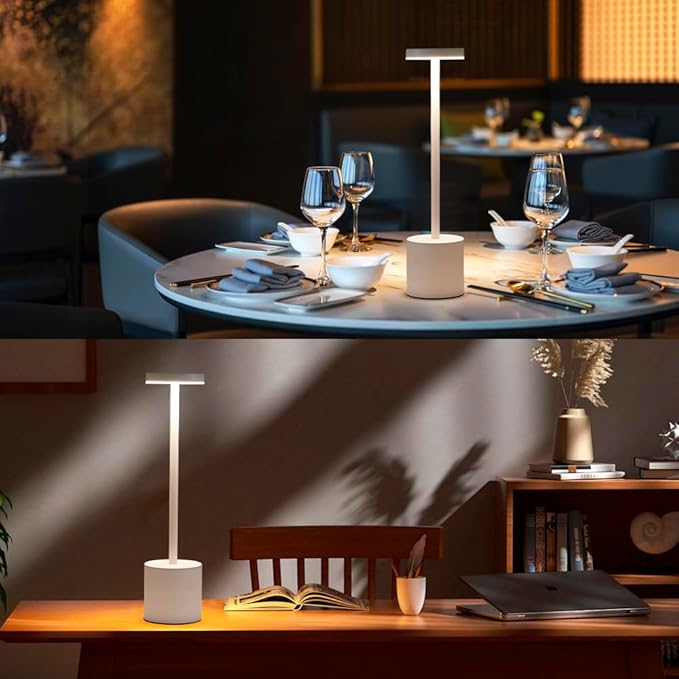 2 Pack LED Cordless Table Lamp, Portable 5000mAh Rechargeable Table Lamps, Touch Control Outdoor Table Lamp, 3 Color Dimmable Cordless Desk Lamp For Restaurant, Patio, Bedroom, Outdoor - White