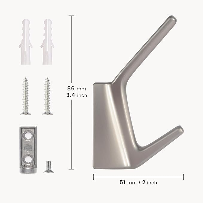 SIAMESE Aluminum Towel Hooks, 4 Pcs Brushed Nickel Coat Hooks, Wall Hooks for Clothes, Jackets, Shower, Robe, Hat, Towel, in Bathroom, Kitchen, Living Room, Bedroom(Brushed Nickel)