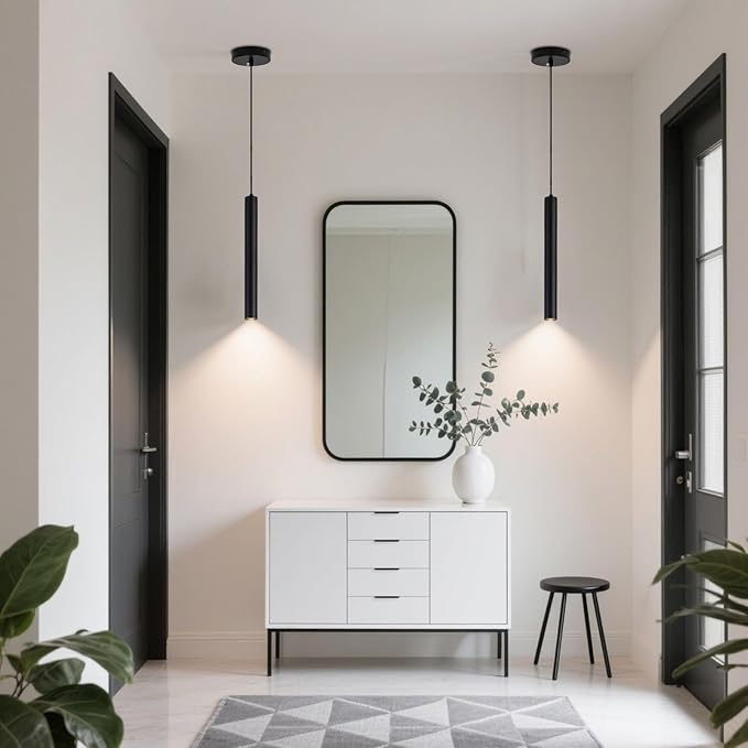2 Pack Black Pendant Lights, Modern 3W LED Pendant Light Fixtures for Kitchen Island, Long Tube Hanging Light Cord Adjustable for Dining Table Bedroom Bar Hallway (11.8 Inch, 3000K)