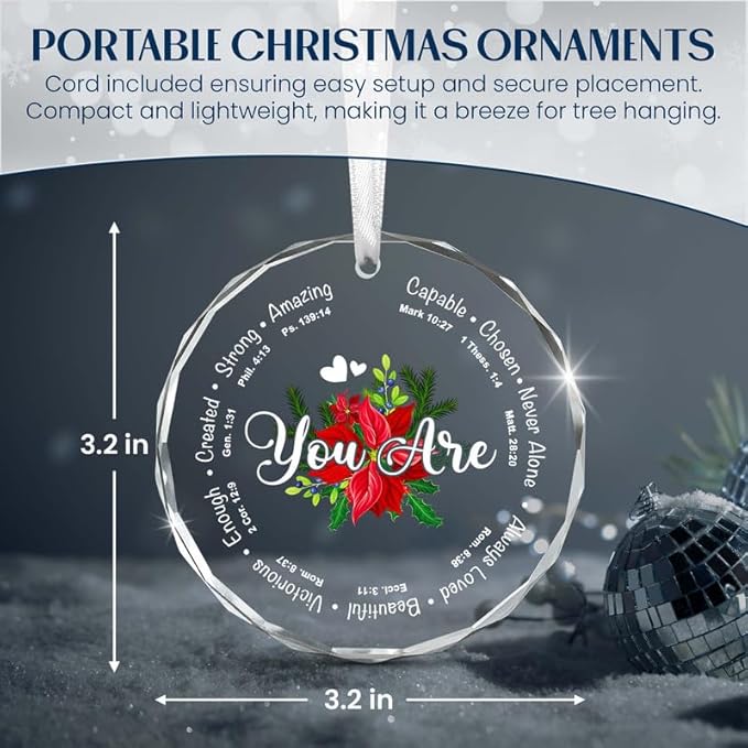 Christmas Christian Gifts for Women Men Faith - Glass Christmas Ornaments 2025 - Catholic Religious Spiritual Gifts for Women, Inspirational Motivational Gift, Stocking Stuffers Ornament