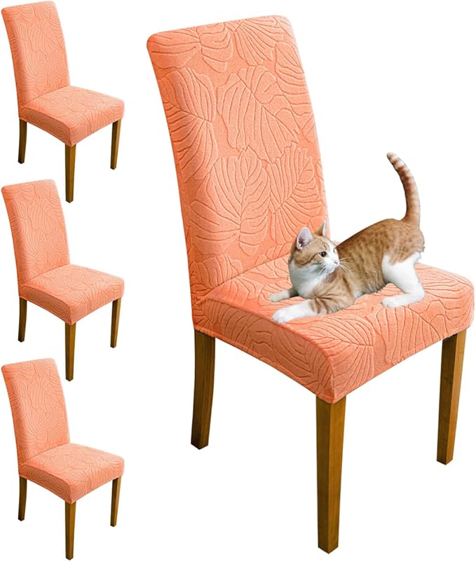 Chair Covers for Dining Room Chair Covers Set of 4 Stretch Spandex Kitchen Chair Protector Slipcover Removable Washable Dining Chair Covers for Home, Party, Ceremony, Banquet (Orange)